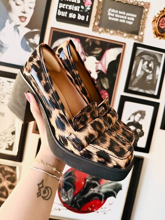 Zara Shoes - Leopard Patent Chunky Heeled Loafers